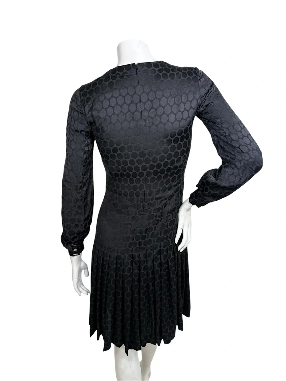 CHANEL 2017 Black Silk Jacquard Pleated Dress Lion Buttons FR 34